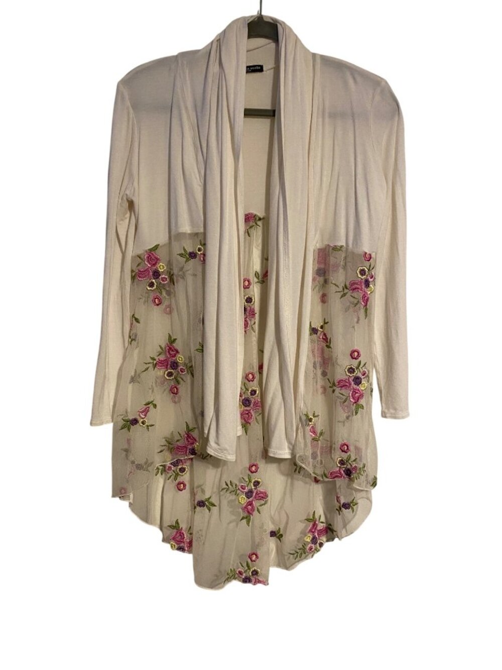 Cha Cha Vente Women's S White Pink Cardigan Floral Sheer Open Front Whimsigoth